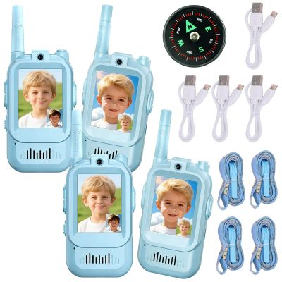 Rechargeable Video Walkie Talkies for Kids, Video Walkie-Talkie Toy Set, Clear Talk Videos Play, Stable Signal, Rechargeable & Eco-Friendly, Single-Channel Encrypted Connection (Blue-4)