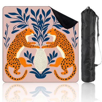 31.5" x 31.5" Mahjong Mat for Table with Carrying Bag Leopard Leaf Botanical Elements Abstract Vase Design Non-Slip Noise-Reducing Game Mat Mahjong Accessories for Poker Dominoes Board Games