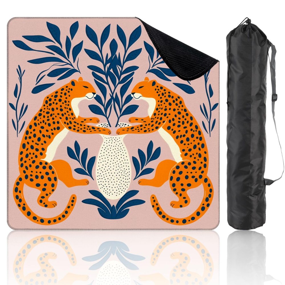31.5" x 31.5" Mahjong Mat for Table with Carrying Bag Leopard Leaf Botanical Elements Abstract Vase Design Non-Slip Noise-Reducing Game Mat Mahjong Accessories for Poker Dominoes Board Games
