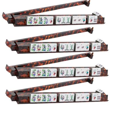 Tortoise Shell Mahjong Racks & Pusher Set Acrylic Inlaid Mahjong Rack and Tile Pusher, Extra Long 17.5 Inch Tile Holders, 4 Racks for American Mahjong