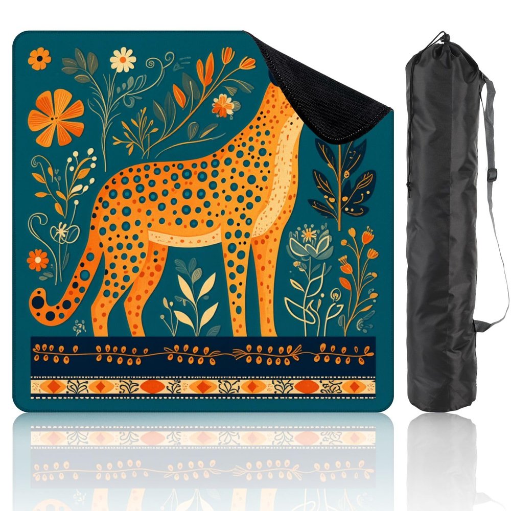 31.5" x 31.5" Mahjong Mat for Table with Carrying Bag Illustrative Cheetah Surrounded by Vibrant Floral Non-Slip Noise-Reducing Game Mat Mahjong Accessories for Poker Dominoes Board Games