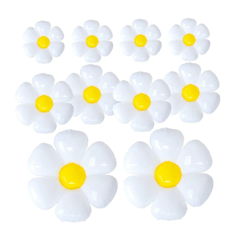 TINEASUR Daisy Balloons Foil Party Balloons 10pcs Set Large Medium Small Sizes White Floral Decorations for Birthday Shower Wedding Celebration