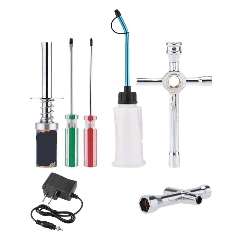 Compatible with Nitro RC Cars, 7-in-1 Glow Plug Igniter & Charger Set with Fuel Bottle, for 1/8 1/10 Scale Model Engine DIY Maintenance