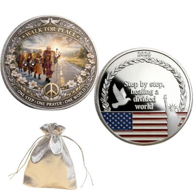 2026 Peace Mission Journey Commemorative Coin, A Timeless Tribute to The Historic 2,300-Mile Pilgrimage of Compassion, Collectible Proof Finish Coin, Honoring Monk & Dog Companionship (10 pcs,Grey 1)