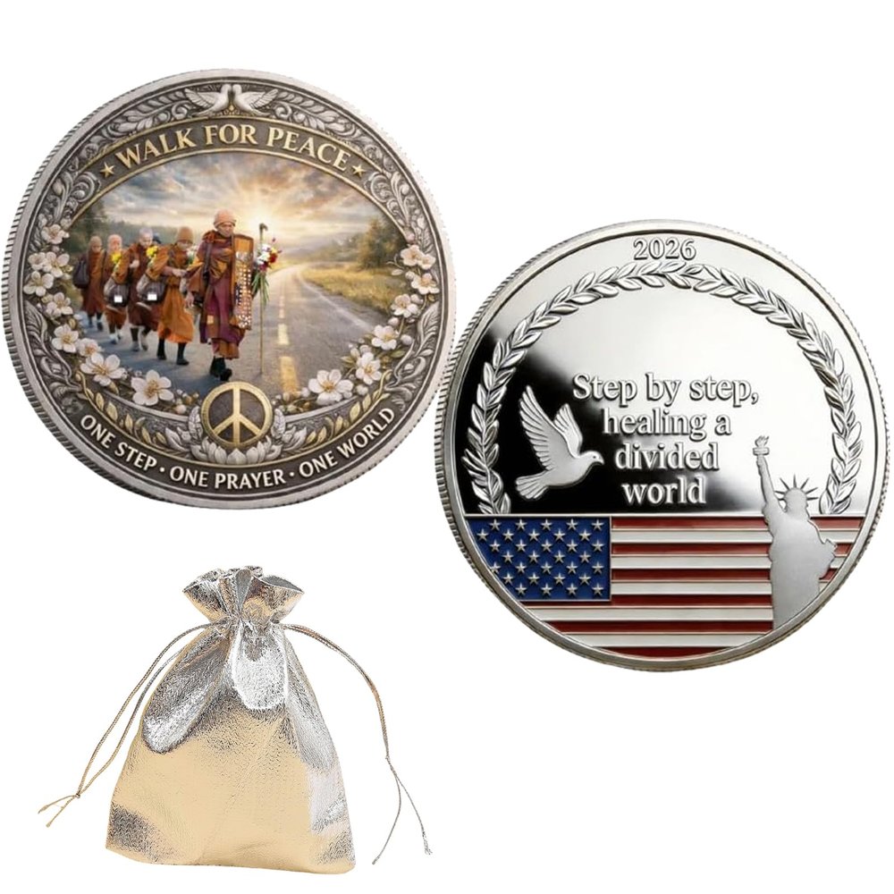 2026 Peace Mission Journey Commemorative Coin, A Timeless Tribute to The Historic 2,300-Mile Pilgrimage of Compassion, Collectible Proof Finish Coin, Honoring Monk & Dog Companionship (10 pcs,Grey 1)