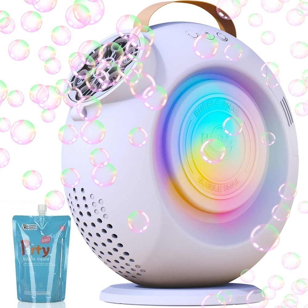 Rechargeable Bubble Machine - 15000+ Bubbles/min - 90/360 Rotatable LED Blower for Kids Parties (white1)