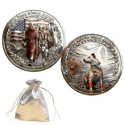 2026 Peace Mission Journey Commemorative Coin, A Timeless Tribute to The Historic 2,300-Mile Pilgrimage of Compassion, Collectible Proof Finish Coin, Honoring Monk & Dog Companionship (3 pcs,Grey 2)