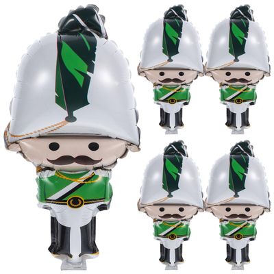 LALADEFIEE 5pcs Christmas Nutcracker Soldier Foil Balloons Party Decoration Set Small Inflatable Decorative Balloons for Holiday Celebration and Photo Backdrop