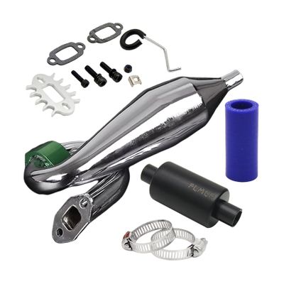 FLMLF Metal Clamp Exhaust Tuned Pipe + Muffler Kit of 23CC-36CC Engine for 1/5 HPI ROFUN ROVAN KM Baja SS 5B 5T 5SC Rc Parts (Green Color 4)