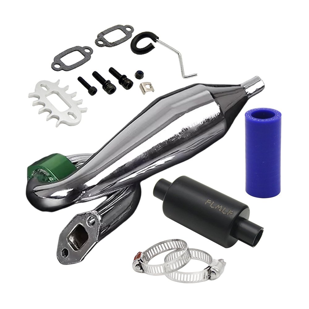 FLMLF Metal Clamp Exhaust Tuned Pipe + Muffler Kit of 23CC-36CC Engine for 1/5 HPI ROFUN ROVAN KM Baja SS 5B 5T 5SC Rc Parts (Green Color 4)