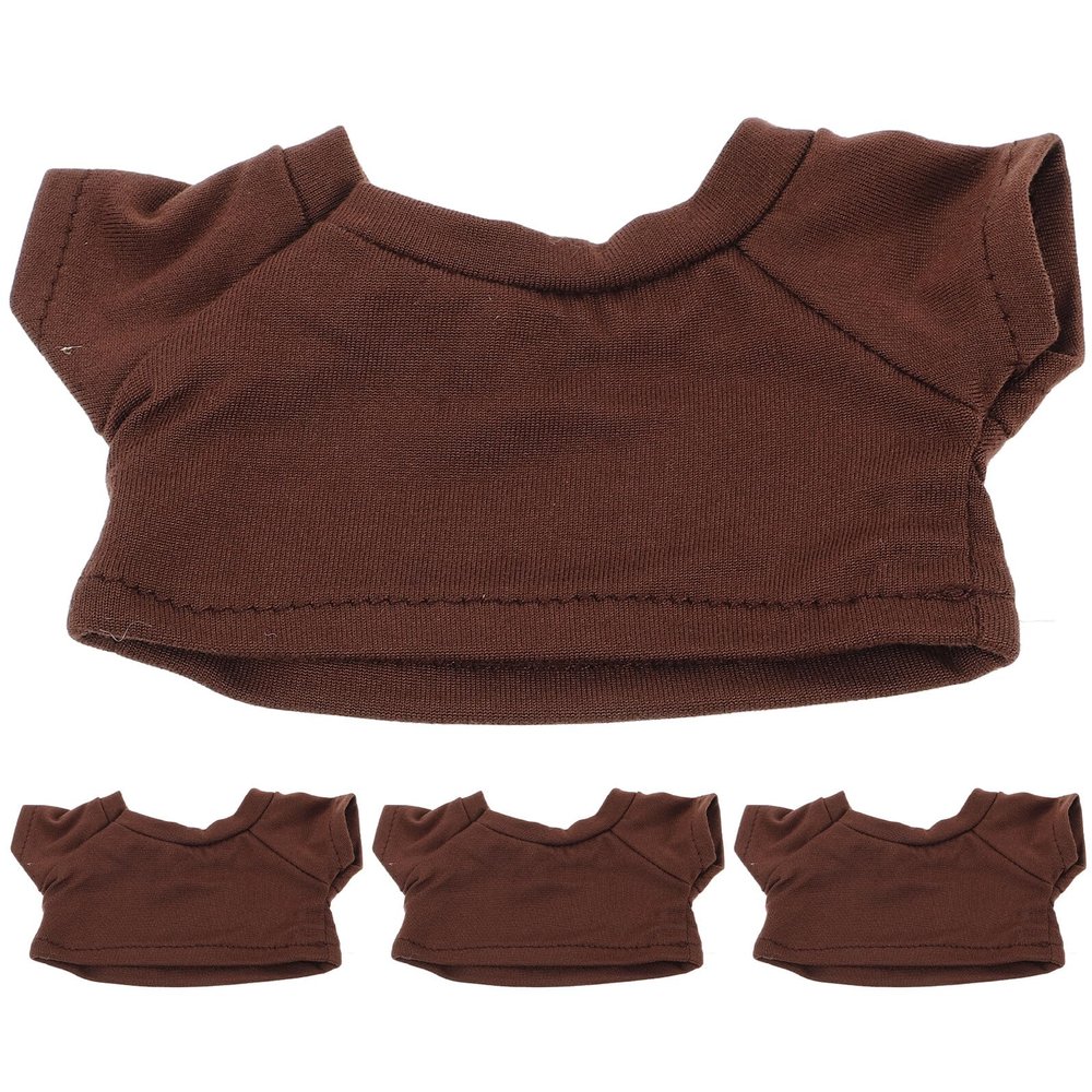 HANABASS 4pcs Bear Doll Clothes T-Shirts for 23cm Stuffed Bears, Cotton Plush Animal Tiny Clothing Set, Brown Casual Wear for Stuffed Animal Dress-up Activities
