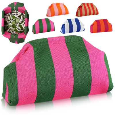Sunnymove Mahjong Tile Bag Woven Clutch Purses for Women Woven Striped Dumpling Bag Summer Beach Evening Handbag for Mahjong Tile Vacation Supplies(Pink and Green,Thick Lines)