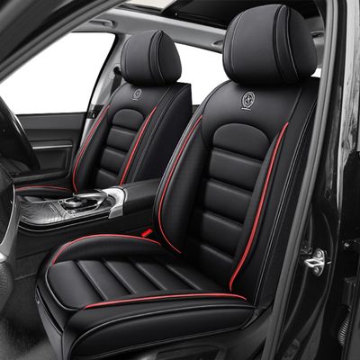 VIUDMEK Pickup Trucks Car Seat Covers for Sierra EV,for GMC Sierra EV 2024-2025,Waterproof Leather Seat Covers,Compatible Airbag,Front Set Comfort Car Seat Protectors for Most Cars(Black&Red)