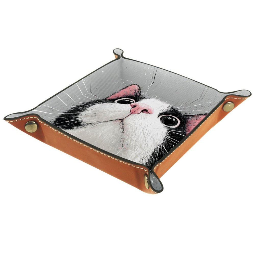 Cat Dice Rolling Tray PU Leather DND & RPG Dice Mat, Portable Dice Rolling Mat Case Storage Box, Folding Scroll Dices Holder Trays for Tabletop Board Game, 6.3"x6.3"