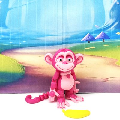 3D Printed Articulated Monkey Fidget Toy, 1pc Articulated Posable Hangable Monkey, Stands on Its Own for Fun Poses and Display - AM001-SMALL-ASS (Pink)