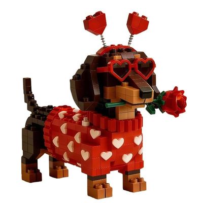 2026 Valentine's Day Exclusive DIY 3D Dachshund Building Block Set Heart Design Cute Dog Brick Model, Creative Valentine's Gift for Dog Lovers, Adults, Couples, Home & Office Decor