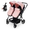 Double Stroller for Newborn and Toddler - Tandem Stroller with Lightweight Compact Fold, Adjustable Recline & Canopy, Parent Cup Holders - Travel Stroller for Twins, Infant & Older Kids, Pink view 1