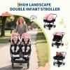 Double Stroller for Newborn and Toddler - Tandem Stroller with Lightweight Compact Fold, Adjustable Recline & Canopy, Parent Cup Holders - Travel Stroller for Twins, Infant & Older Kids, Pink view 2