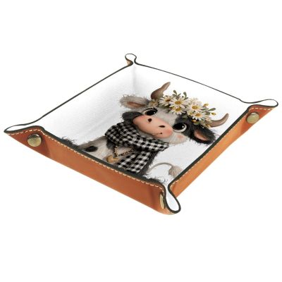 3D Highland Cow DND Dice Rolling Tray Foldable Dice Trays, Dice Roller Tray Square Dice Storage Case, Leather Dice Holder for Dice Games Like RPG, DND and Other Table Games, 8.1"x8.1"