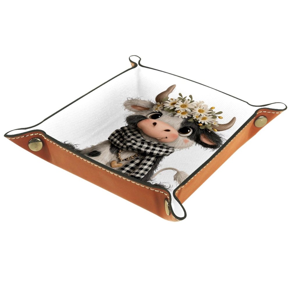 3D Highland Cow DND Dice Rolling Tray Foldable Dice Trays, Dice Roller Tray Square Dice Storage Case, Leather Dice Holder for Dice Games Like RPG, DND and Other Table Games, 8.1"x8.1"