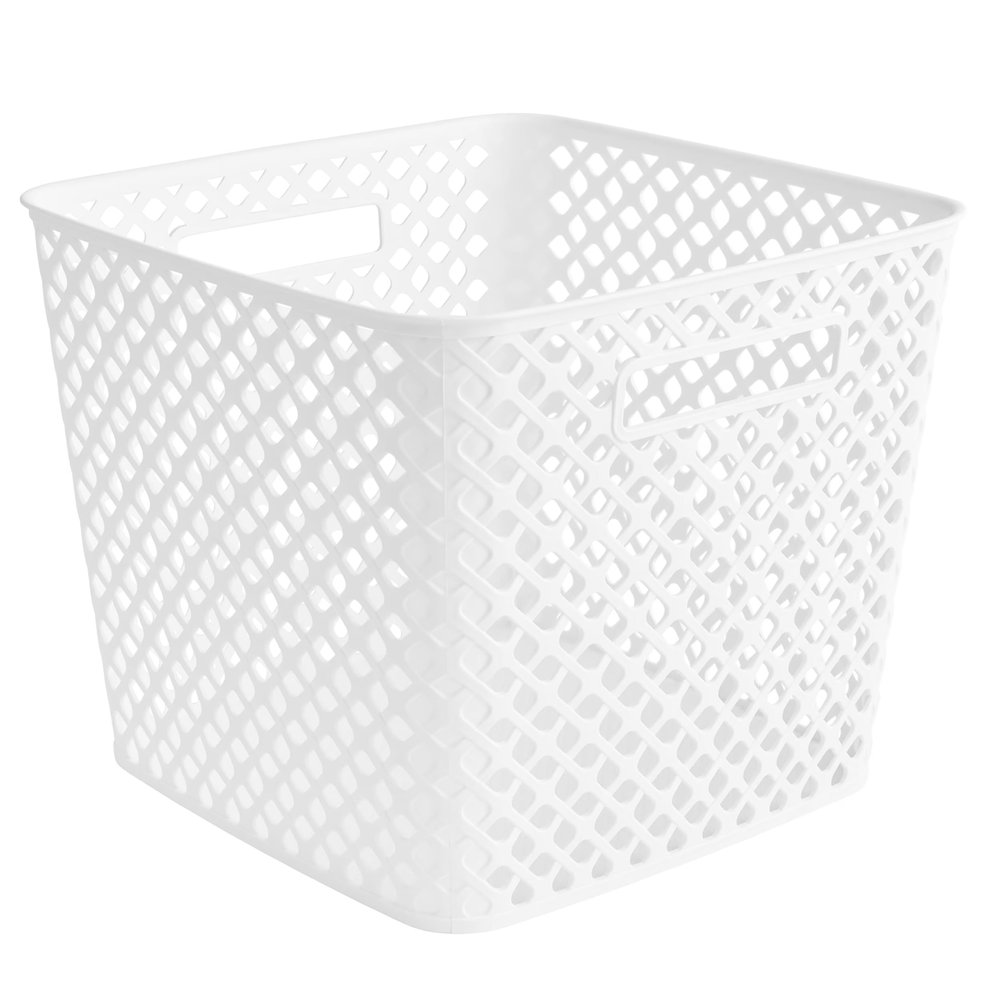 1 Piece, White 13-Inch Cube Storage Basket Durable Plastic Organizer Bin with Handles