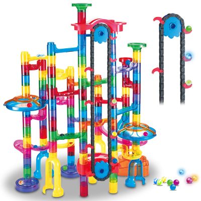 Tucrae 224 PCS Marble Runs Toys with Automatic Elevator Glowing Marble Maze Building Set STEM Puzzle Toys for 3 4 5+ Boys & Girls Children's Day, Christmas Easter Gifts(Containing 60 Marbles)