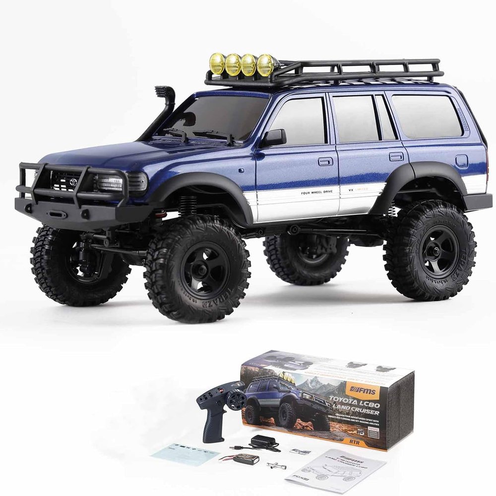 FCX18 FMS RC Crawler Toyota Cruiser 1/18 LC80 Offroad Trucks 4X4 RC Rock Crawler with Portal Axles, LED Lights for Adults (Blue)