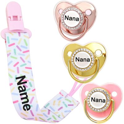 4Pcs, Personalized Pacifier with Name, Custom Pacifier Clip, Baby Gift for Newborn Boys and Girls, Accessory Baby Stuff with Name (0-6 Months) (Colorful)