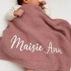 Personalized Baby Blanket - Embroidered Name, Soft Breathable Cotton Knit Blanket, Custom Keepsake Gift for Newborn Boy Girl, Nursery Swaddling Blankets(Dark Pink) view 1