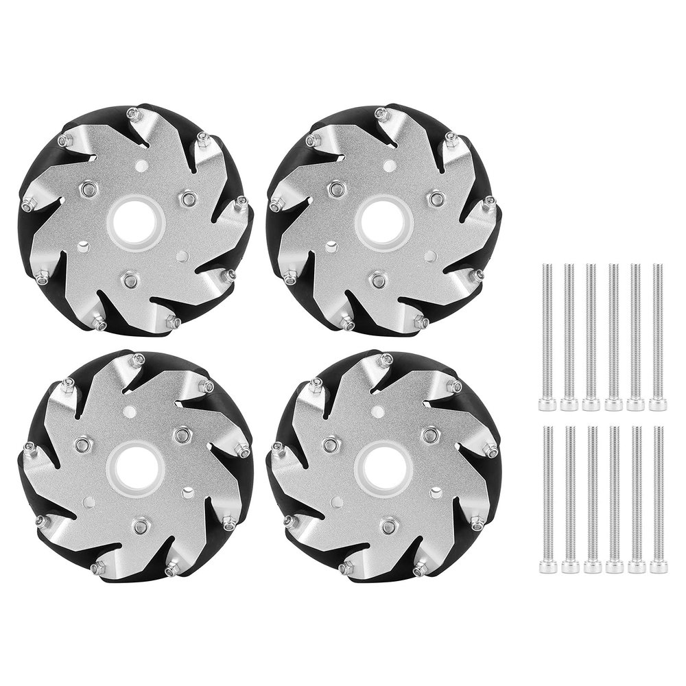 4pcs 100mm Steel Mecanum Wheels Set, Omni Directional Robot Car Wheels with 9 Rubber Rollers, Aluminum Alloy Chassis Drive Wheels for RC Robot Car 14162