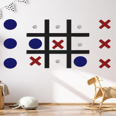 DTRK Magnetic Tic Tac Toe Wall-Mount Game,Game Room Decor,Hallway Decor,Playroom Decor,Modern Wall Decals for Kids Room,Classroom&Offices,Fun for Kids and Adults (Red&Blue, Simple Installation)