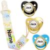 4Pcs, Personalized Pacifier with Name, Custom Pacifier Clip, Baby Gift for Newborn Boys and Girls, Accessory Baby Stuff with Name (0-6 Months) (Monkey) view 1