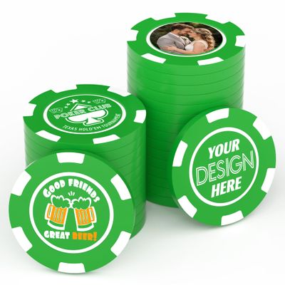 100-1000Pcs Custom Poker Chips for 9 Colors, Drink Chips for Bar UV Full Color Printed with Logo/Text, Personalized Custom Tokens for Bar, Business Cards, Corporate Events and Promotions (Green)