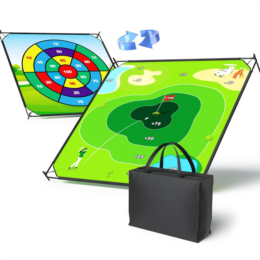 1GoTo-G 72" x 72" Battle Golf Chipping Game - 2-in-1 Sticky Golf Game Set, Large Chipping Mat for Chipping Practice - Fun Family Party Game for Indoor and Outdoor Use