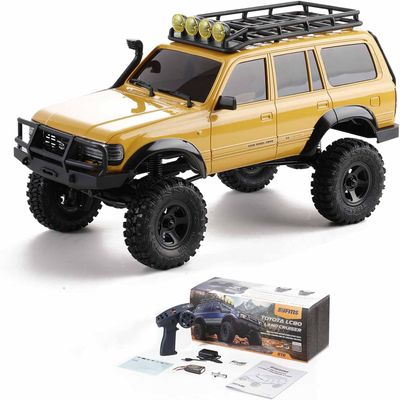 FCX18 FMS RC Crawler Toyota Cruiser 1/18 LC80 Offroad Trucks 4X4 RC Rock Crawler with Portal Axles, LED Lights for Adults (Yellow)
