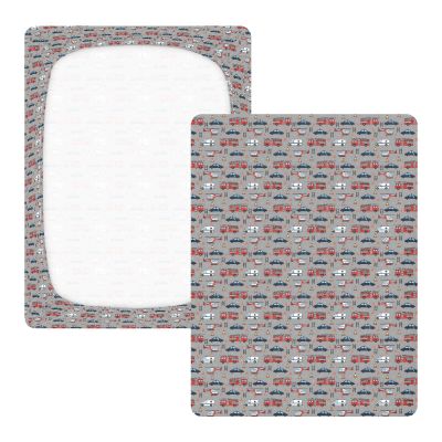 Cotton Crib Sheets for Boys or Girls Fire Truck Airplane Pattern, Soft Jersey Knit for Crib or Toddler Bed Size M