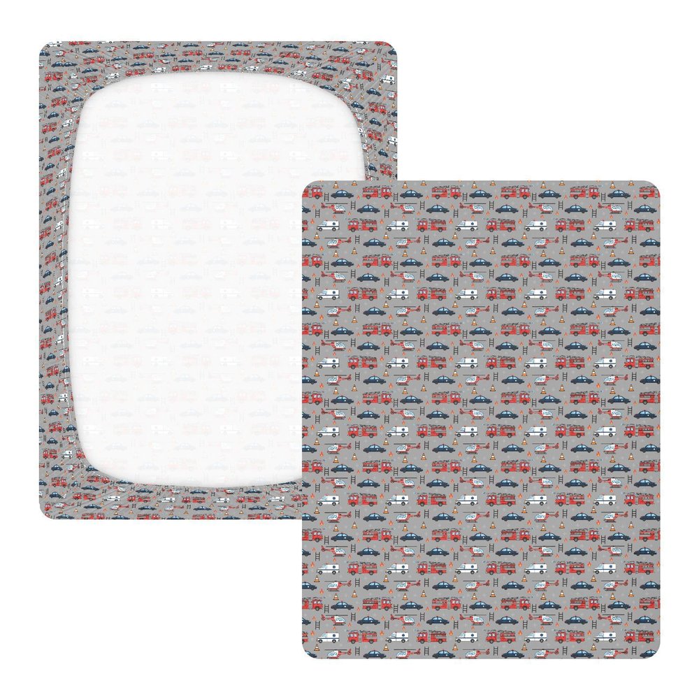 Cotton Crib Sheets for Boys or Girls Fire Truck Airplane Pattern, Soft Jersey Knit for Crib or Toddler Bed Size M
