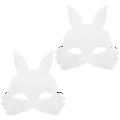 BESPORTBLE 2pcs White Pvc Half Face Rabbit Masks for Halloween Party DIY Blank Masquerade Bunny Masks with Matte Frosted Surface