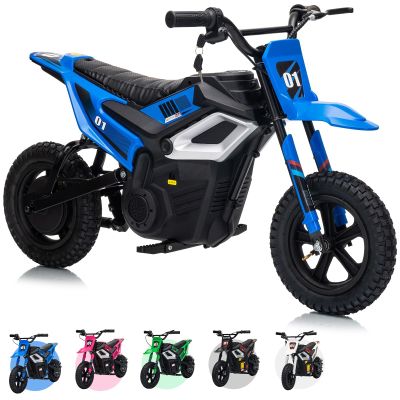 24V Kids Electric Dirt Bike, 350w Motorcycle with 10 MPH Max Speed & 12-Mile Range,Rear Wheel Suspension, Twist Grip Throttle, Rubber Tires