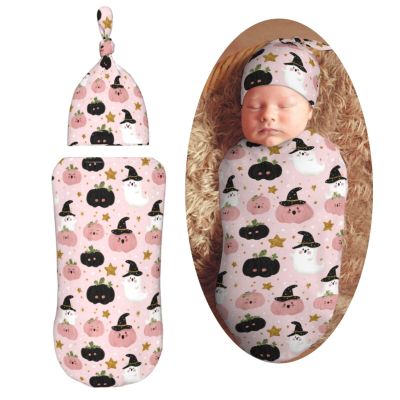 Muishi Halloween Pumpkins with Cute Ghosts Newborn Swaddle Blankets Hat Sets Soft Baby Receiving Blanket Swaddle Sack for Baby Shower Infant Boy Girl Gift