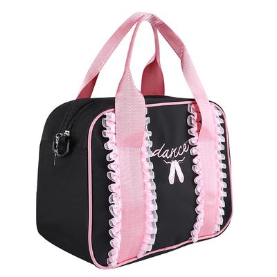 Qudinip Girls Ballet Bag, Dance Kids Handbag, Single Shoulder Sports Zipper Bag Tote (Black)