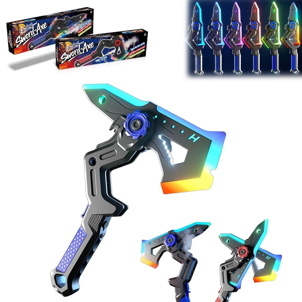 1/2pcs Interstellar Spark Battle Blade Dual Mode LED Light Blade, 7 Color Change Dual Axe Blade, One Button Switching, Combine Design, Mist Effect, USB Rechargeable (Blue)