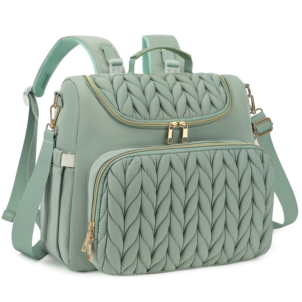 Bevkois Small Diaper Bag Backpack Quilted Mini Baby Crossbody Diaper Bag Tote for Mom and Baby Girls Boys (Matcha Green)