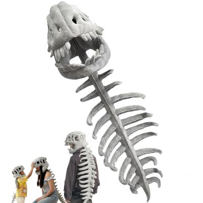 Dinosaur Skeleton Plush Costume, Wearable Dinosaur Skeleton Spinosaurus Plush Dino Outfit, 3D Skull Headpiece (29.5in)