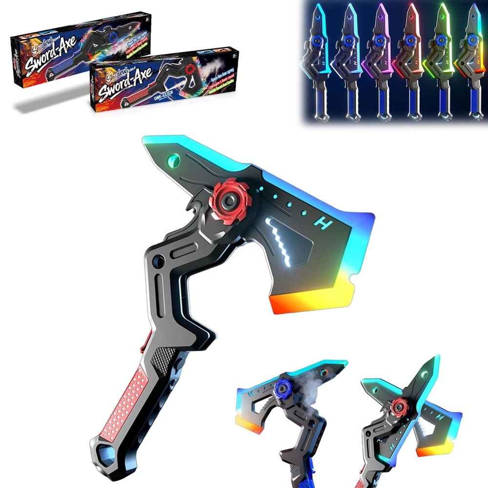 1/2pcs Interstellar Spark Battle Blade Dual Mode LED Light Blade, 7 Color Change Dual Axe Blade, One Button Switching, Combine Design, Mist Effect, USB Rechargeable (Red)