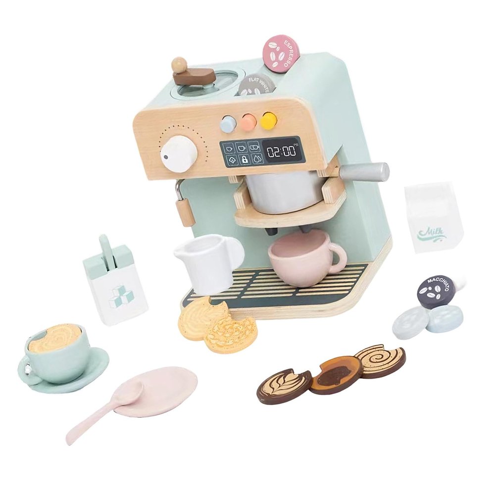 Wooden Pretend Coffee Maker Set for Ages 3-6 with Cups and Tools Promoting Creativity Manual Coffee Coffee