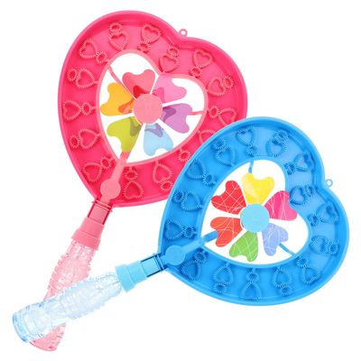 GARVALON 2pcs Pinwheel Bubble Wands Set for Cartoon Heart-Shaped Pink and Blue Bubble Blowers Outdoor Giant Bath Maker for Boys and Playtime