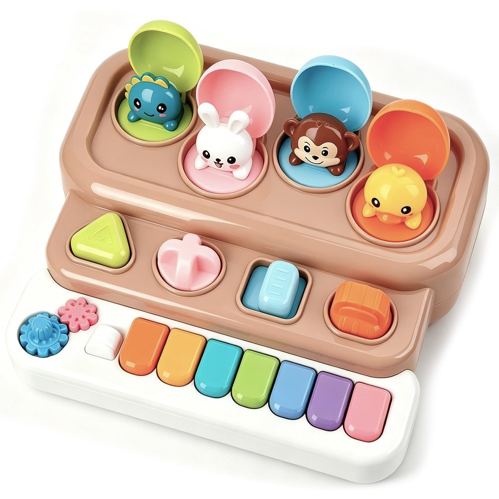 LESSETI Pop Up Music Toy with Piano Keyboard - Interactive Cause and Effect Animal Game for 1-3 Year Olds, STEM Learning Educational Baby Toy with Music & Lights for Toddlers 6-12 Months