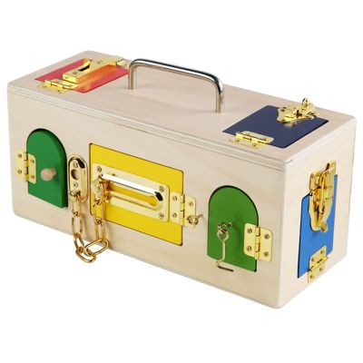 HLS maoyi Montessori Wooden Locking Box Teaching Aids Children's Early Education Intelligence Training Daily Life Unlocking Game,Stainless Steel Model