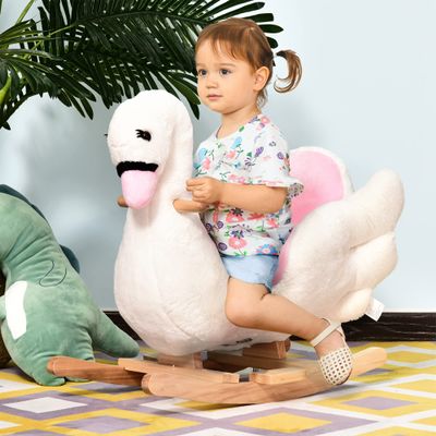 lafengyan Soft Plush Rocking Horse with Wooden Base for Gentle Back-and-Forth Motion and Comfortable Seating Experience